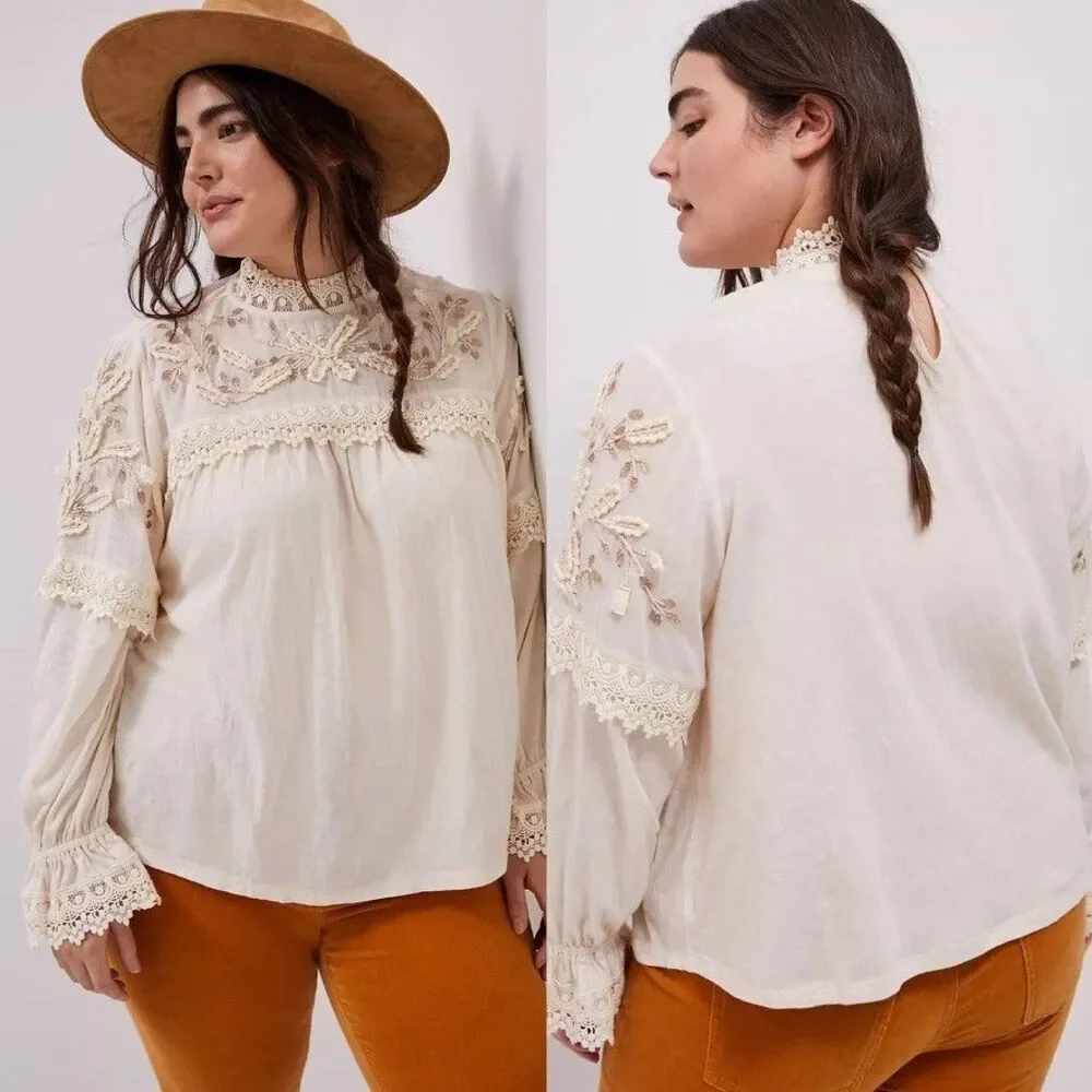 Anthropologie Jemma Cream Crochet Lace Romantic Blouse Size M NEW